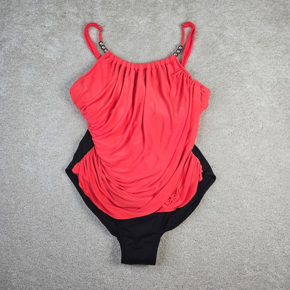 Magicsuit Coral Black One‎ Piece Swimsuit Ruched Tummy Control Size 12